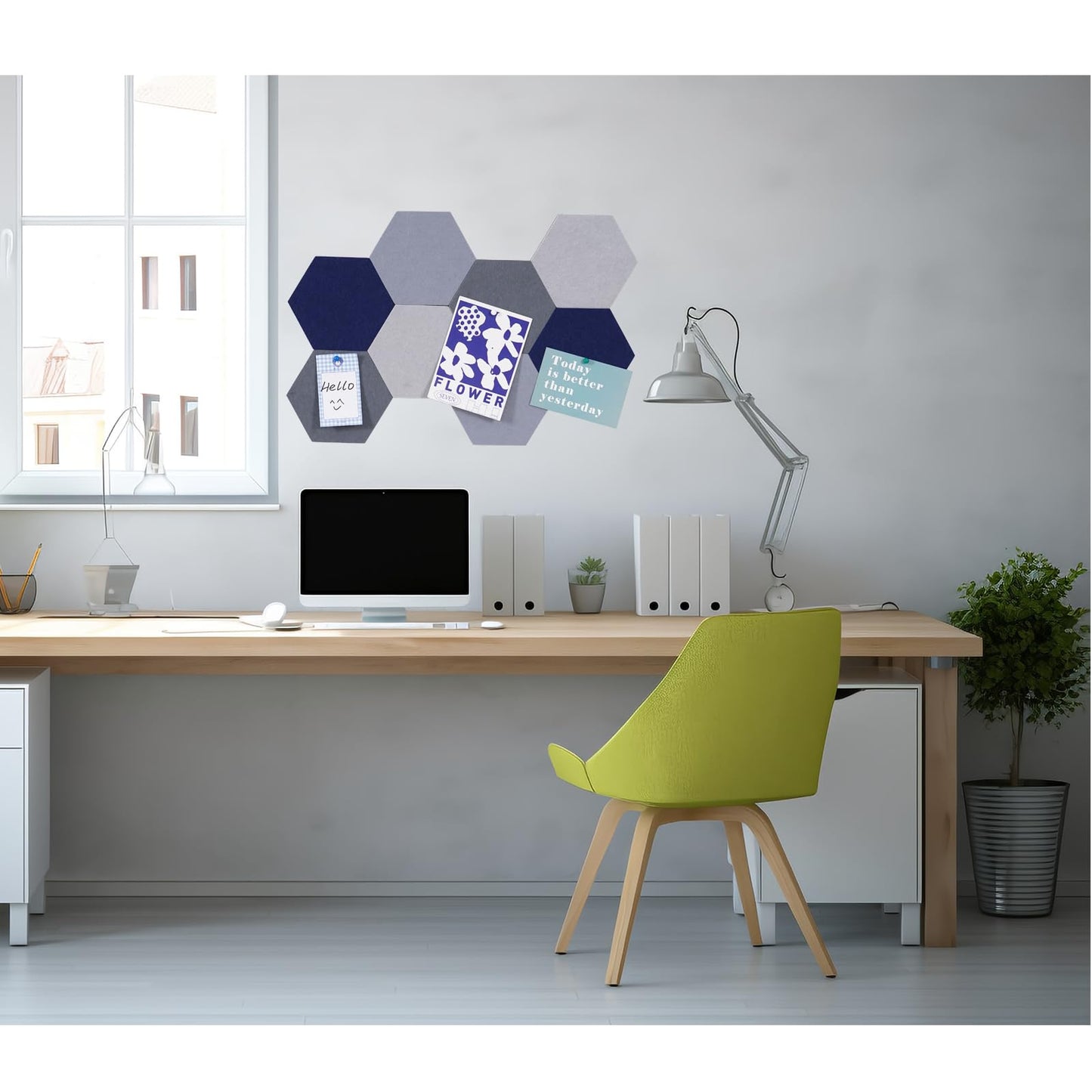 Afumazi 8Pcs Hexagon Felt Cork Board Tiles Self Adhesive Bulletin Board, Pin Board for Wall Decor Memos Photos Display (Set H)
