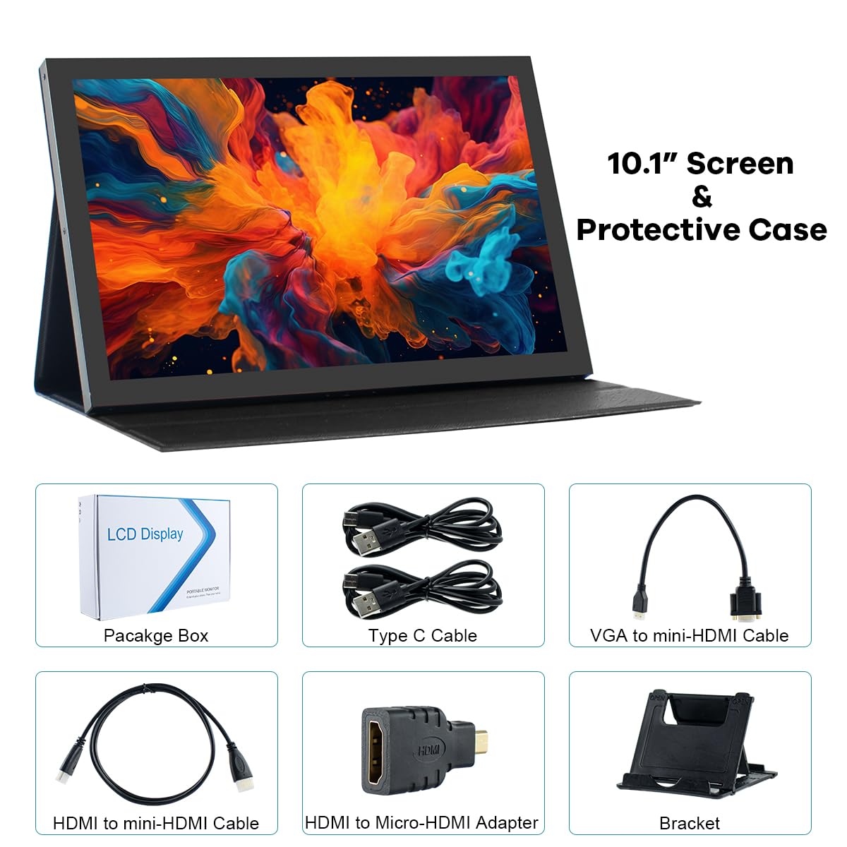 Hosyond 10.1" LCD Touchscreen IPS Monitor 1280x800 Portable Screen HDMI Display Built-in Speakers with Shell for Raspberry Pi 5/Pi 4/3B+ Xbox PS4 Windows 7/8/10