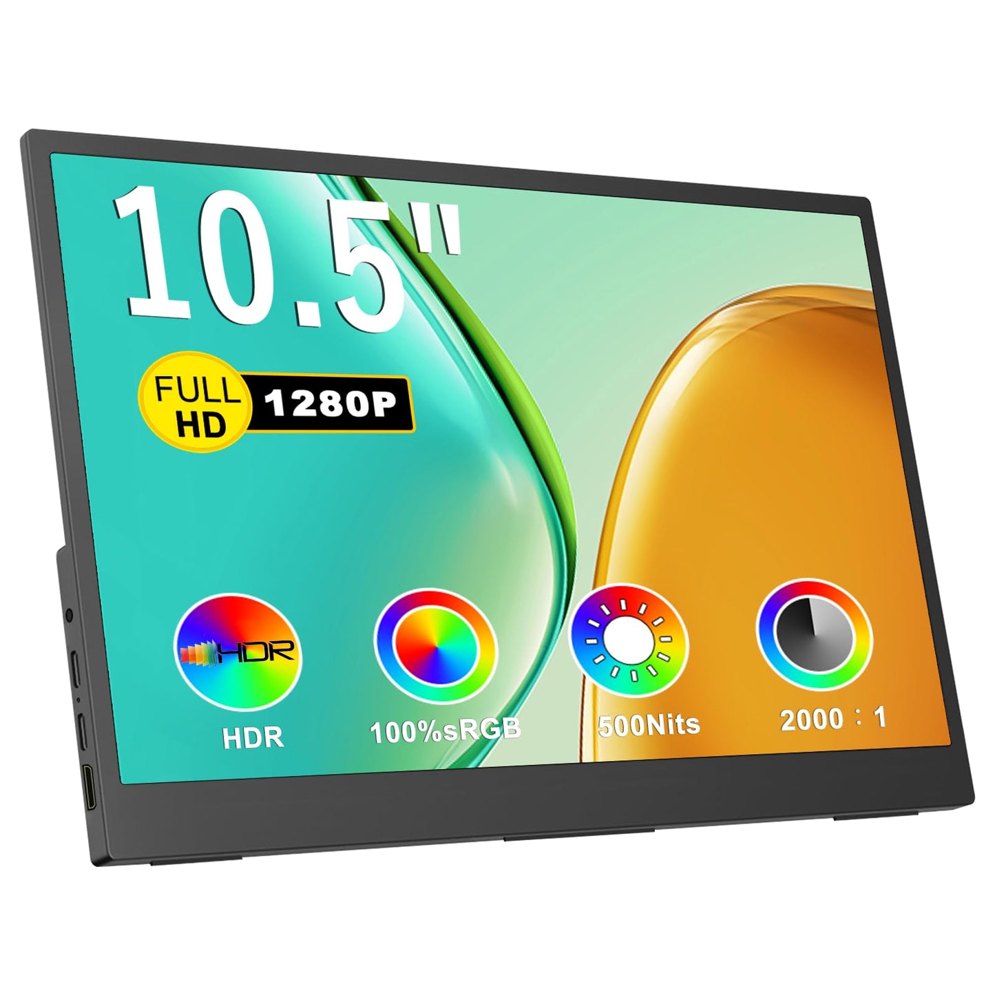 IBW Small Portable Monitor 10.5" 500 Nits 2000:1 FHD 1280P IPS Screen, Ultra-Slim Mini Monitor w/Kickstand & Dual Speaker, USB C HDMI HDR Portable Gaming Monitor, Travel Monitors for Laptop PCs