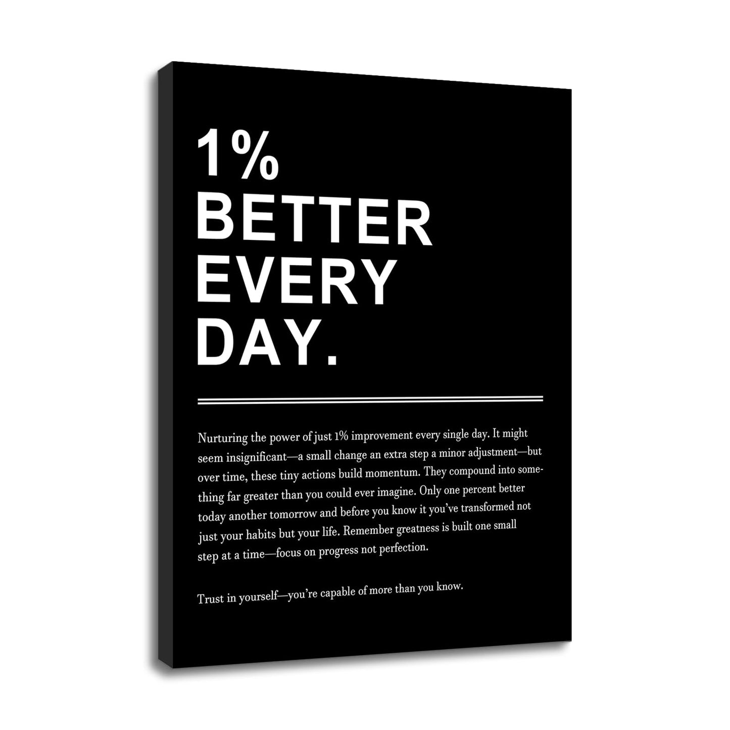 Motivational Canvas Wall Art 1% Better Every Day Office Poster Pictures Growth Mindset Self Inspirational Success Quote Decoration Prints for Classroom Home Artwork Stretched and Framed [18''Wx24''H]