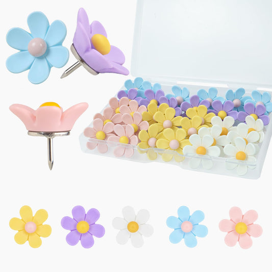 30 Pcs Flowers Push Pins Decorative Thumb Tacks in 5 Colors Cute Office Decor for Cork Board Bulletin Board, Photos Wall Maps and Other Offices Schools Supplies Christmas Decoration
