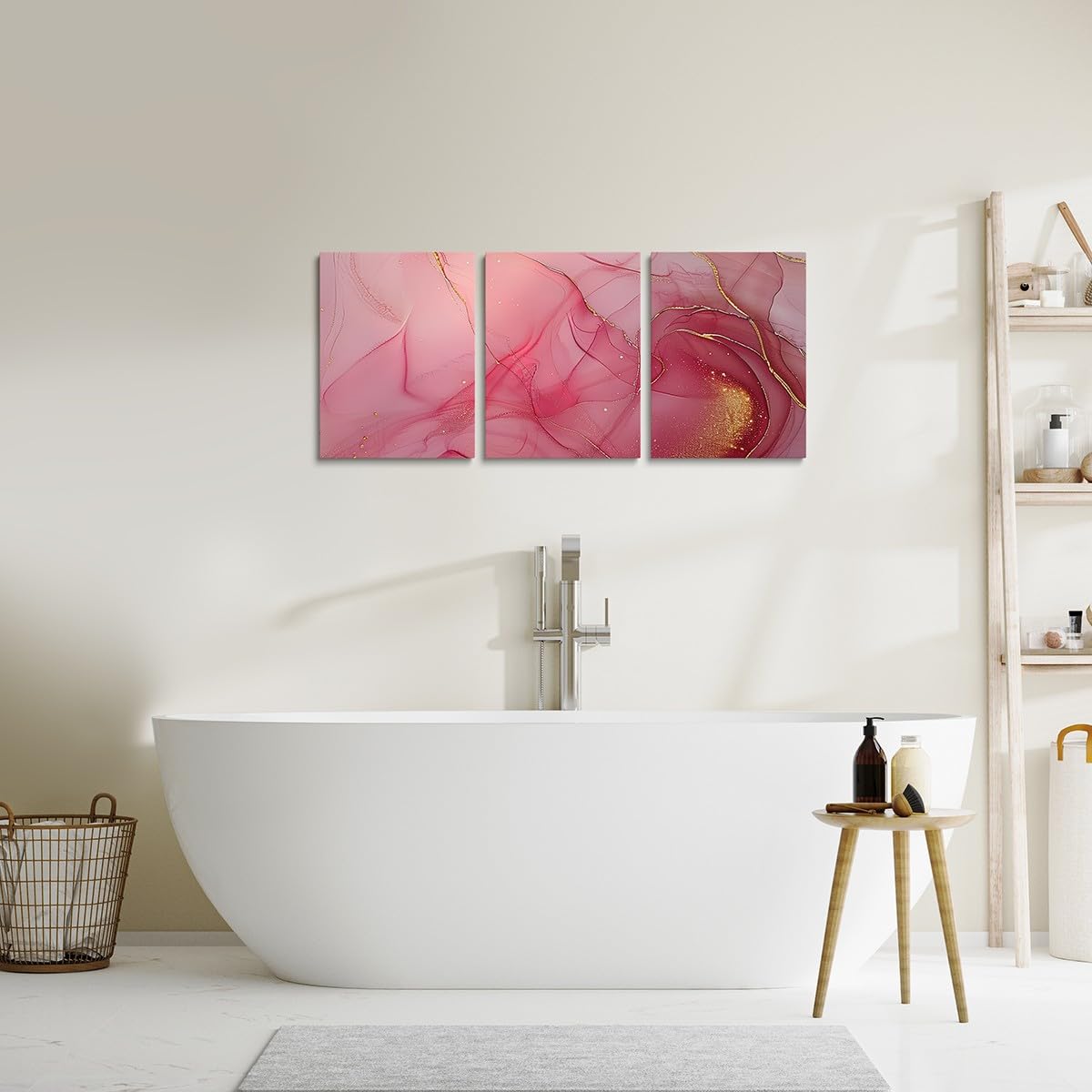 3 Piece Pink Marble Canvas Wall Art for Living Room Bedroom, Pastel Golden Pink Red Paintings Wall Decor Modern Abstract Wall Art Luxury Decor Poster Prints Ombre Artwork Prints