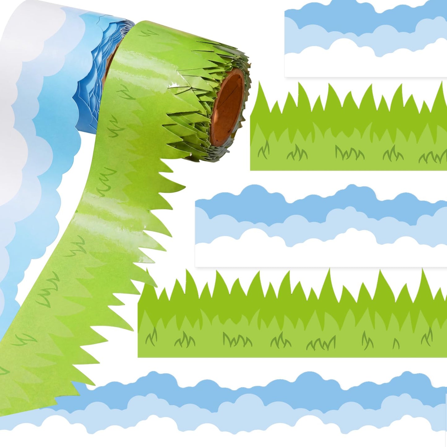 Trandraft 2 Rolls 65.6ft Grass Bulletin Board Decoration Clouds Bulletin Board Strips Green Grass Back to School Trim Borders for School Classroom Chalkboard Party Decoration