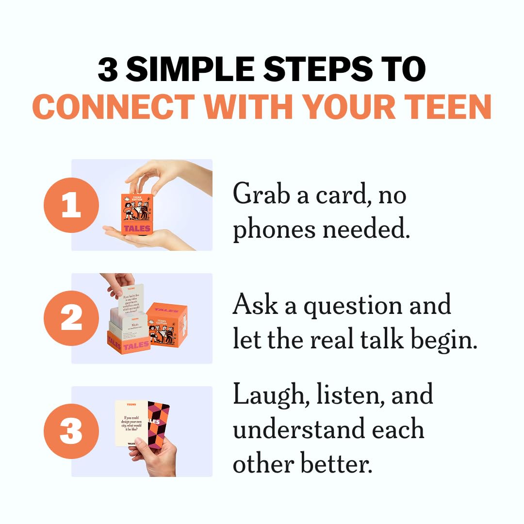 TALES 150 Conversation Cards, Teens Edition, Fun Family Games for Teens, Perfect for Dinners, Road Trips, Classrooms & Game Nights, Gifts & Gatherings, Conversation Starters to Spark Creativity