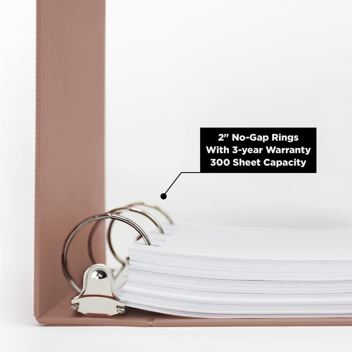Carstens 2-Inch Heavy Duty 3-Ring Binder - Side Opening, Dusty Rose, Durable Plastic, Precision No-Gap Rings, Waterproof Cover, No Pockets, Holds 300 US Letter Sheets, BPA-Free, Made in USA (2825-3R)