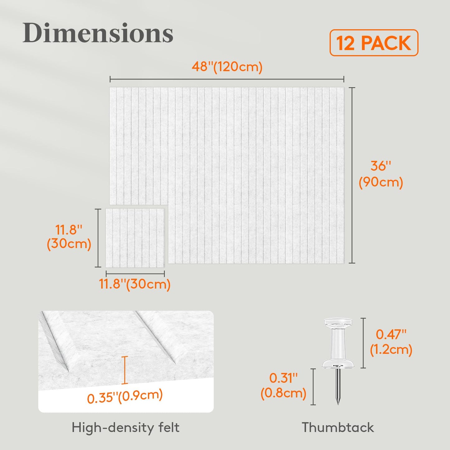 Lifewit Felt Slatted Bulletin Board, 12 Pack Self-Adhesive Panel, 48"x 36" Total Size, Cork Board Alternative, Pin Message Board with 30 Pushpins for Room and Office Decor, Home, Dorm, Gray