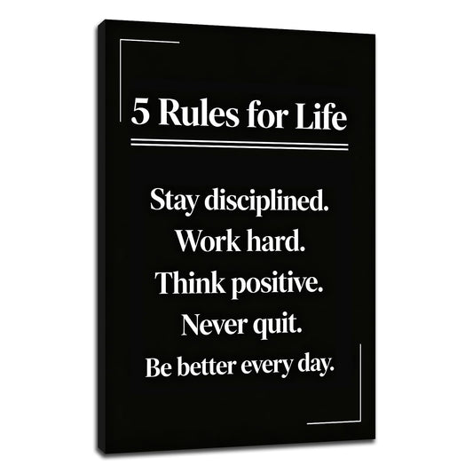 PSYYSP Motivational Wall Decor Office 5 Rules For Life Inspirational Poster For Office Men Women Success Quotes Canvas Wall Art Framed Modern Daily Discipline Sign Office Decorations 12x18 Inch