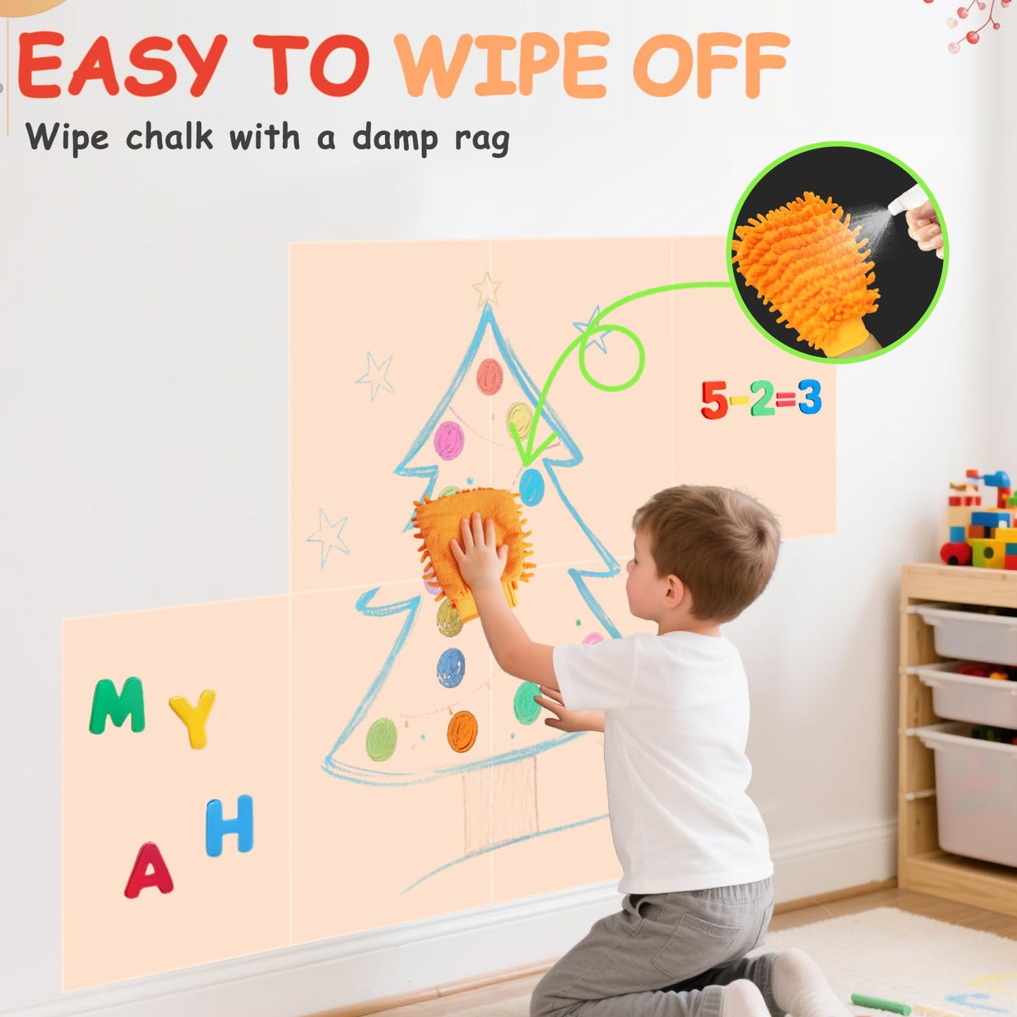 OMKSIH Magnetic Chalkboard Wall Decal Milk Tea Set of 6 Peel and Stick Magnet Sheets with Chalk Tangram Puzzle and Multiple Accessories Magnetic Chalk Board for Home Playroom and Classroom