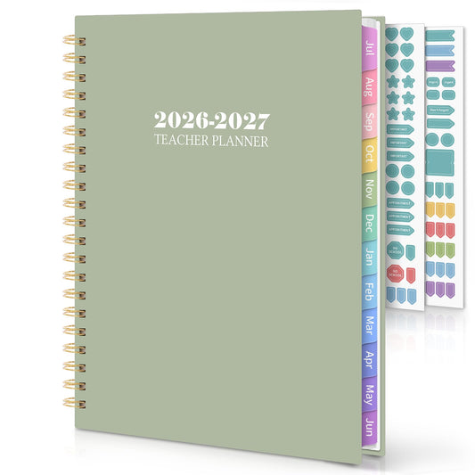 SKYDUE Teacher Planner 2026-2027 Academic Year, 8.5" x 11" Lesson Plan Book, July 2026-June 2027, 162 Pages, Monthly Tabs, Stickers, Weekly Lesson Planning, Student Tracking & Classroom Organization, Green