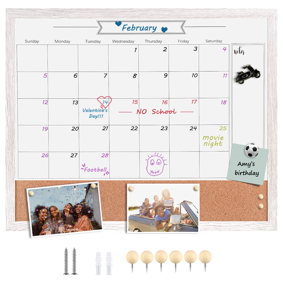 Dry Erase Calendar Whiteboard for Wall, Large Combination Magnetic Dry Erase White Board & Bulletin Board, 23.6" x 31.5" Wood Framed Calendar/Cork Combo Board(WH-6080)