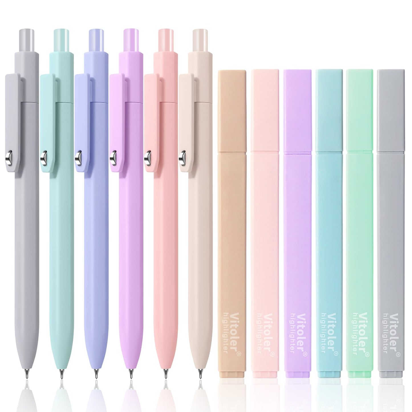 Piochoo Highlighters and Pens Set, 6 Aesthetic Highlighters and 6 Black Ink Gel Pens Fine Point Tip for Women Nurse Bible Study, Journaling, School and Office Supplies