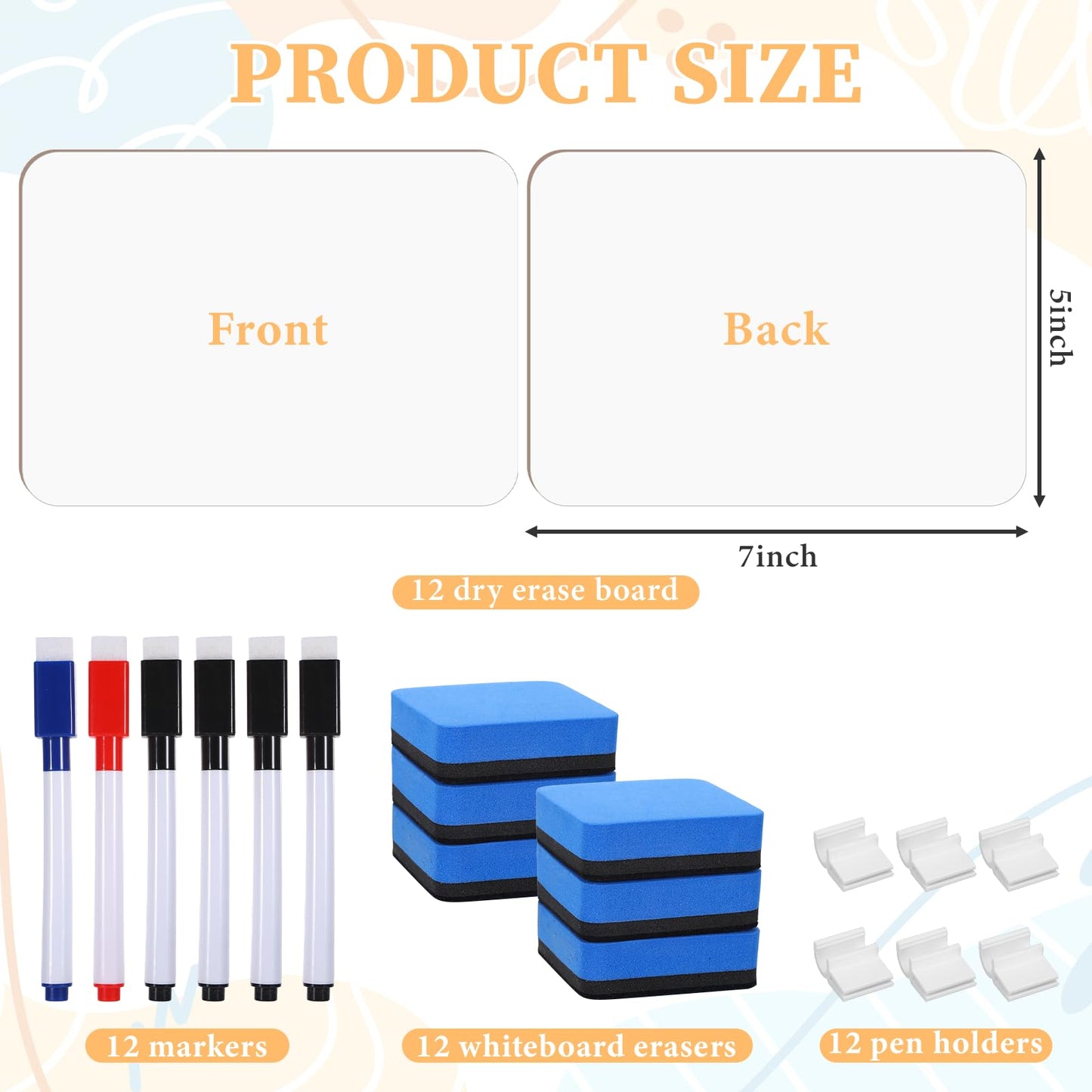 12 Sets Mini Whiteboard Small Dry Erase Board 5''x 7'' Double Sided Small White Board Dry Erase with Markers Erasers Pen Holders Portable Mini Whiteboard for Classroom Teacher Home Office