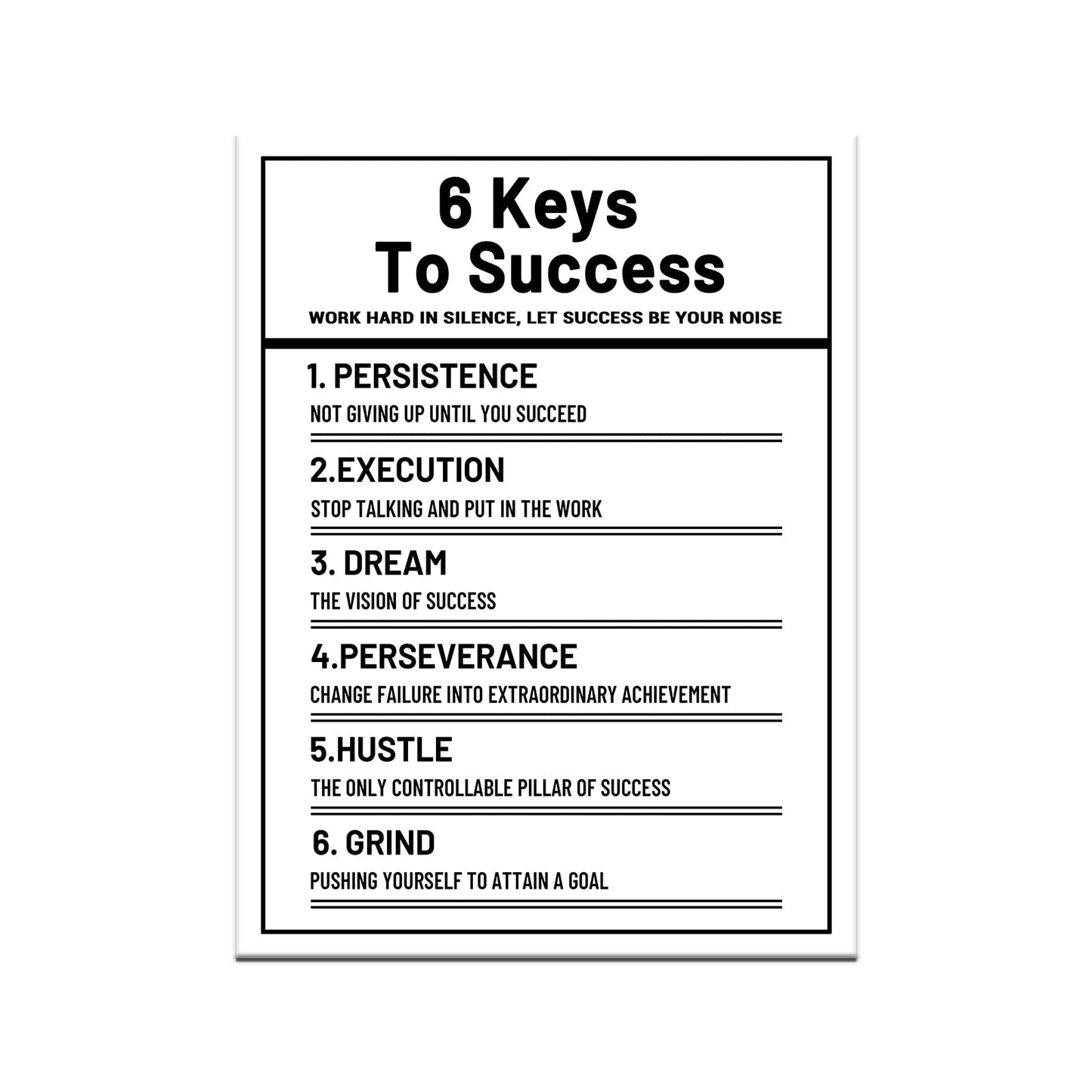 YSPCSUN Inspirational Wall Decor 6 Keys To Success Canvas Prints Framed Motivational Office Signs Work Hard In Silence Quote Art For Bedroom Living Room Entrepreneur Mindset 24x18 Inch Poster