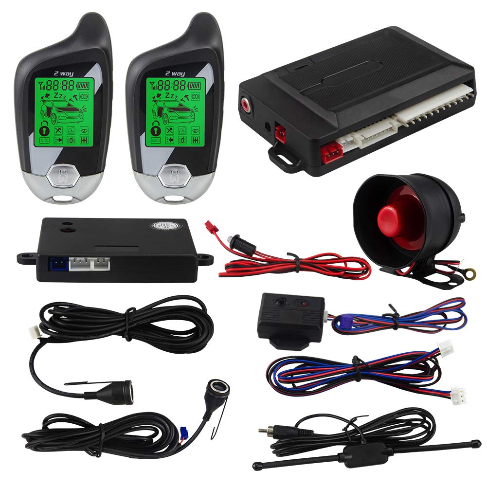 EASYGUARD EC203 Universal Version 2 Way car Alarm System with keyless Entry & LCD Pager Display, ultrasonic Sensor & Shock Sensor DC12V