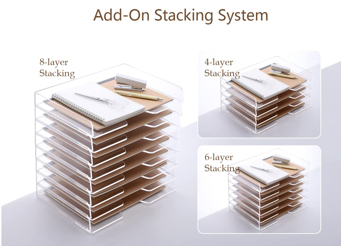 SANRUI 2-Tier Acrylic Paper Tray Organizer, Clear Stackable File Organizer for Desk, Paper Sorter Desk Organizer for Home Office Supplies