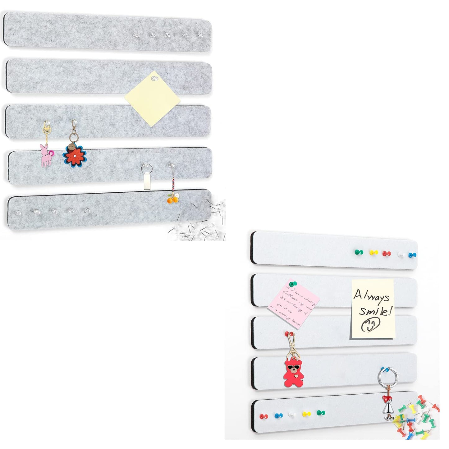 Arlasuo 5 Pack Grey Felt Pin Board Bar Strips Bulletin Board Bundle with 5 Pack White Felt Pin Board Bar Strips Bulletin Board