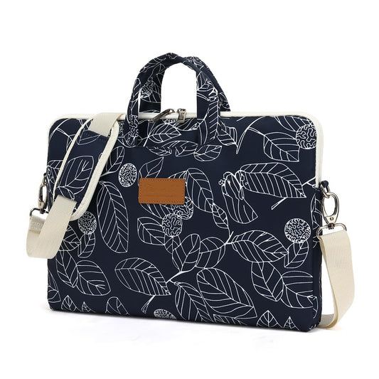 canvaslife Patten Waterproof Laptop Shoulder Messenger Bag Case Sleeve for 14 Inch 15 Inch Laptop Briefcase 15.6 Inch (Blue leaves)
