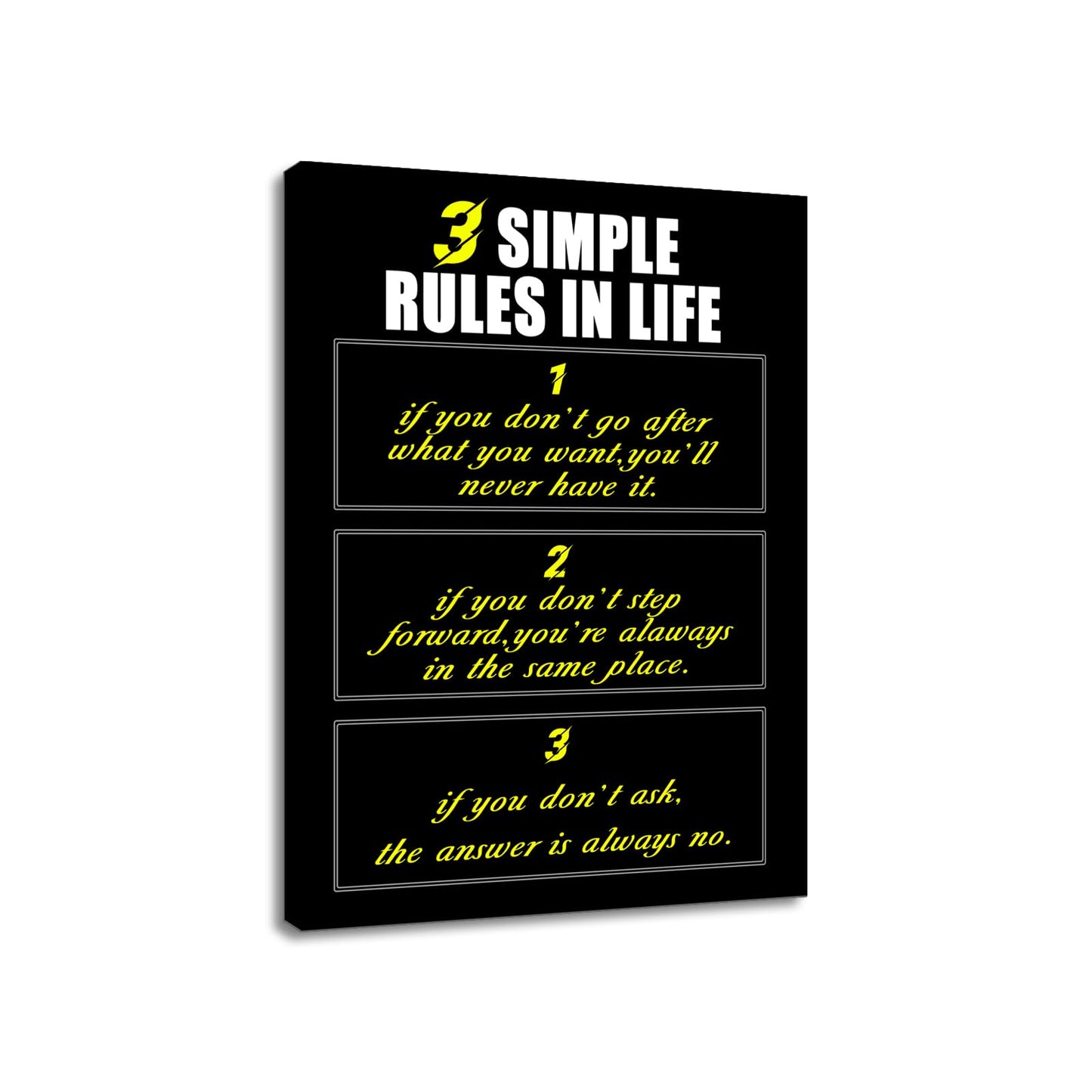 YSPCSUN Inspirational Wall Art for Office Decor 3 Simple Rules in Life Canvas Prints Framed Motivational Posters Success Quotes Artwork for Gym Men Bedroom Living Room 24x18 Inch