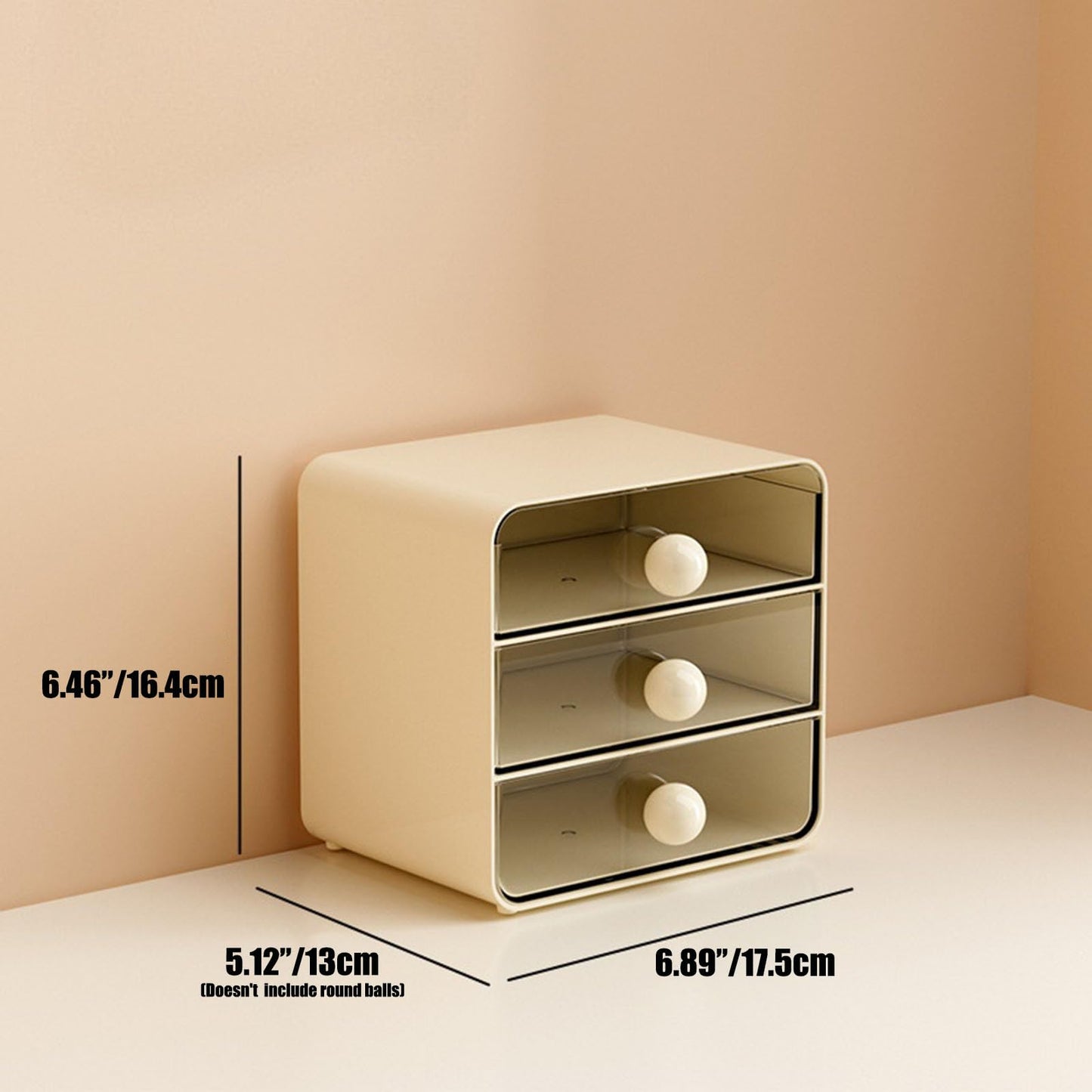 Aitoubil Desk Organizer with 3 Drawers,Plastic Desktop Storage Box for School,Home,Office Supplies,Makeup,Kitchen,Pencils,Chargers,Letter (Cream)