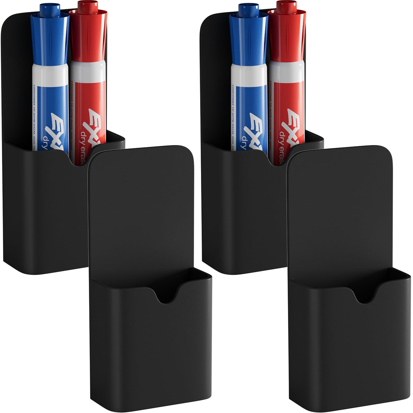 First-zgel 4 Pack Magnetic Marker Holder for Whiteboard, Wall Pen Cup Organizer for Dry Erase Markers, Pencils, Ideal for Classroom, Office, Refrigerator, and Locker (Black)