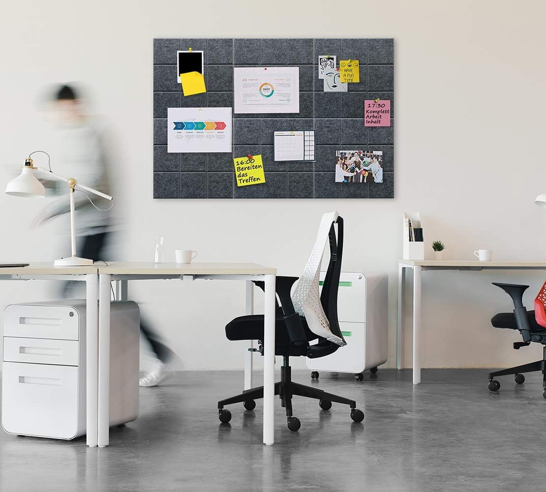Uoisaiko Large Cork Board Felt Board Tiles for Walls with 30 Push Pins, 11.8"x11.8" Pack of 6 Pin Board Notice Boards for Home Office Kitchen, Bulletin Board Wall Tiles for Photos Memos
