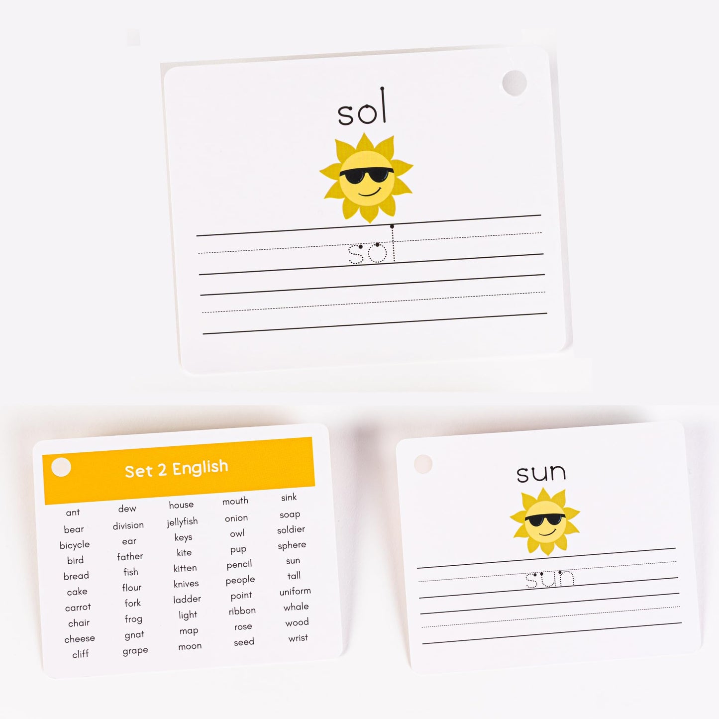 Dry Erase Spanish Flash Cards for Kids | English - Spanish Alphabet Flash Cards for Beginners - Set of 200 ESL Teaching and Learning Bilingual Flashcards for Writing and Reading Games.