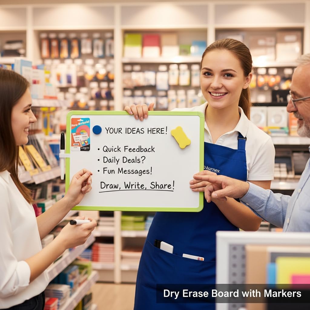 MXG Double Sided Dry Erase Board, 8x12 Inch Portable Small White Board with Green Frame, Handheld Whiteboard for Desk, Fridge, Wall, Door, Includes Marker, Eraser & Pen Holder