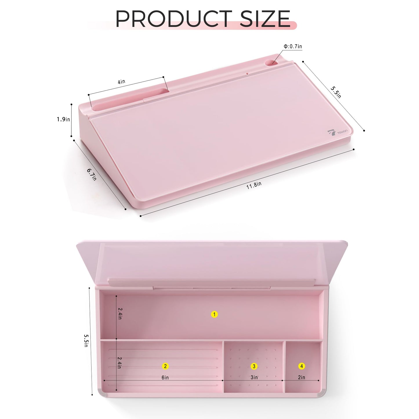 TOWON Small Compact Glass Desktop Whiteboard with Storage – 12 x 7 in Dry Erase Board for Desk, Home Office, School | Includes 5 Markers, Eraser & Holder | Space-Saving Organizer, Aesthetic Pink