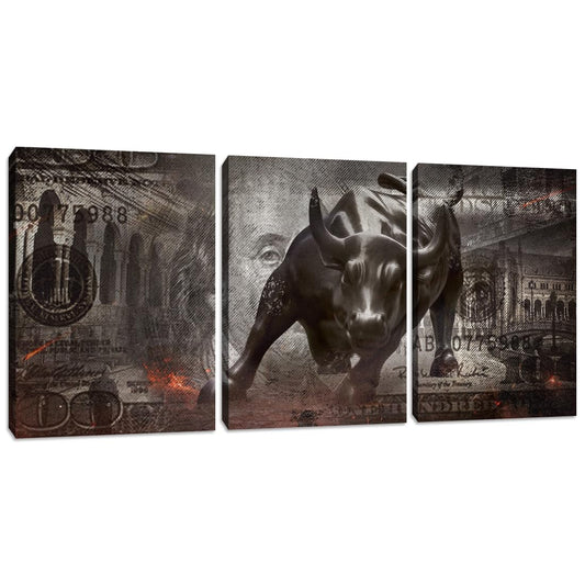 Motivational Wall Art Canvas Print Bull Office Decor 3 Pieces Inspirational Framed Prints Entrepreneur Quotes Decoration Framed Ready to Hang - 36" W x 16" H
