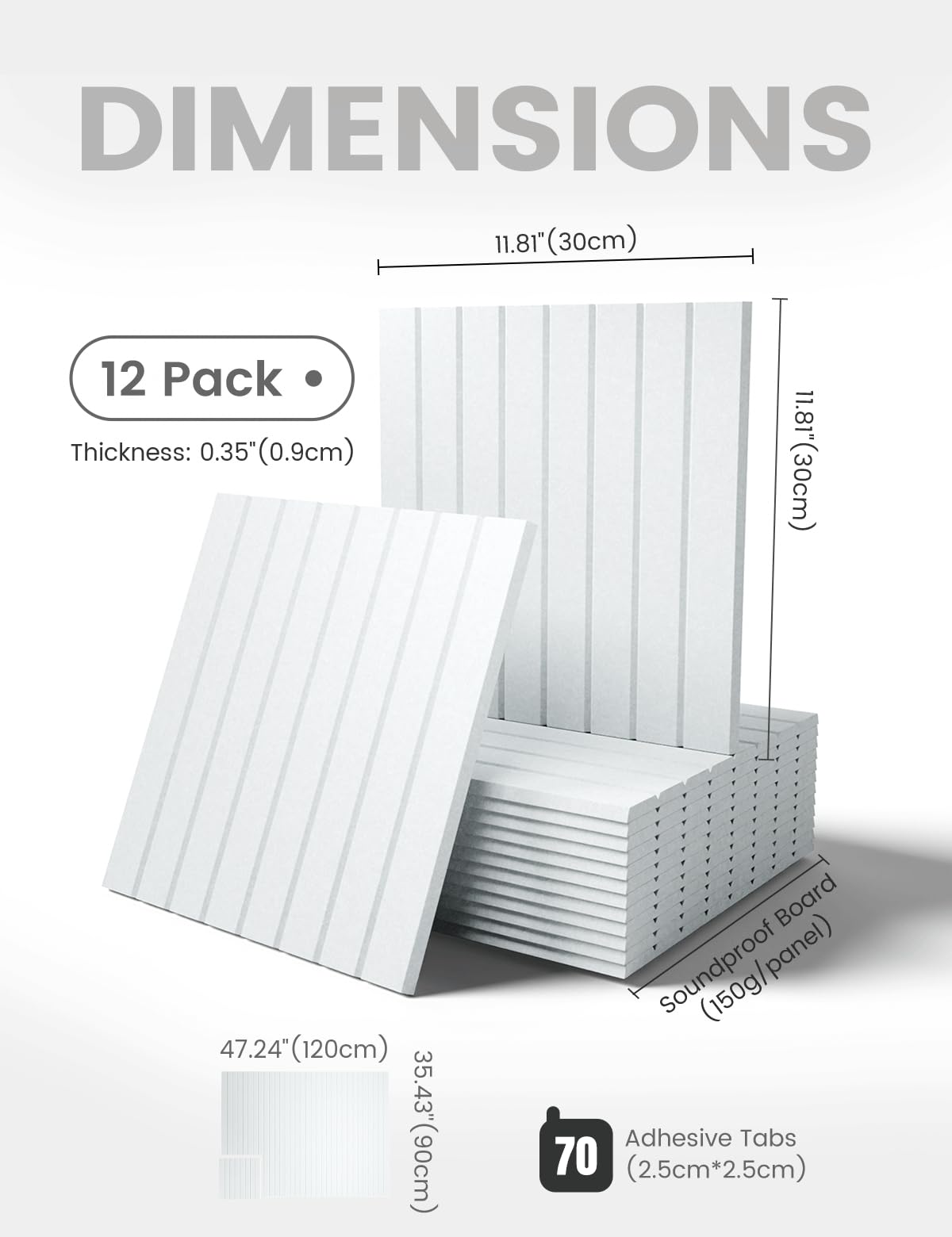 Large Felt Bulletin Board 48" x 36" Cork Board Alternative-12 Pack with 70 Safe Removable Adhesive Tabs, Cork Boards for Walls Cork Board for Home Office Classroom Pin Board-Cold White