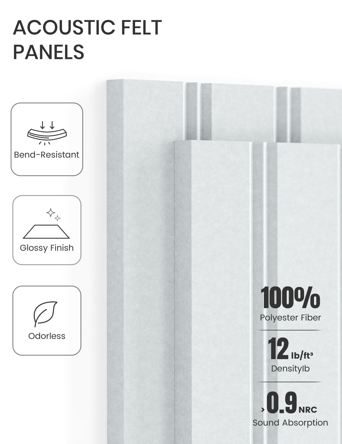 Fluxynara Cork Board Alternative: Large 48" x 36" Felt Bulletin Board Wall Panels with 70 Safe Removable Adhesive Tabs - 12 Pack for Home, Office & Classroom Vision Board - Cold White