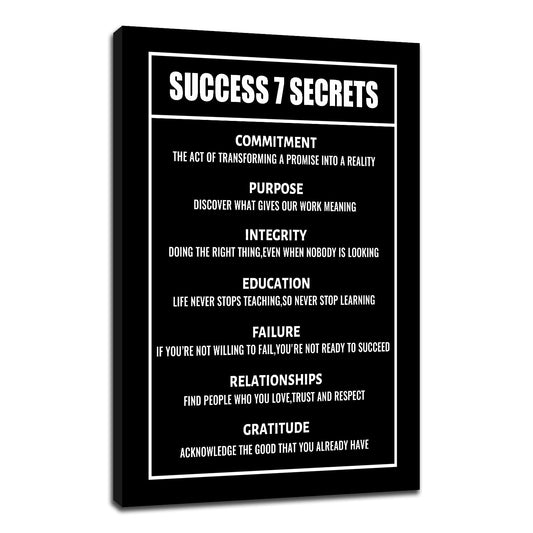 Success 7 Secrets Motivational Wall Decor Inspirational Positive Wall Art Canvas Poster Entrepreneur Quote Picture Print Office Artwork for Bedroom Living Room Home Decor Framed [12''Wx18''H]
