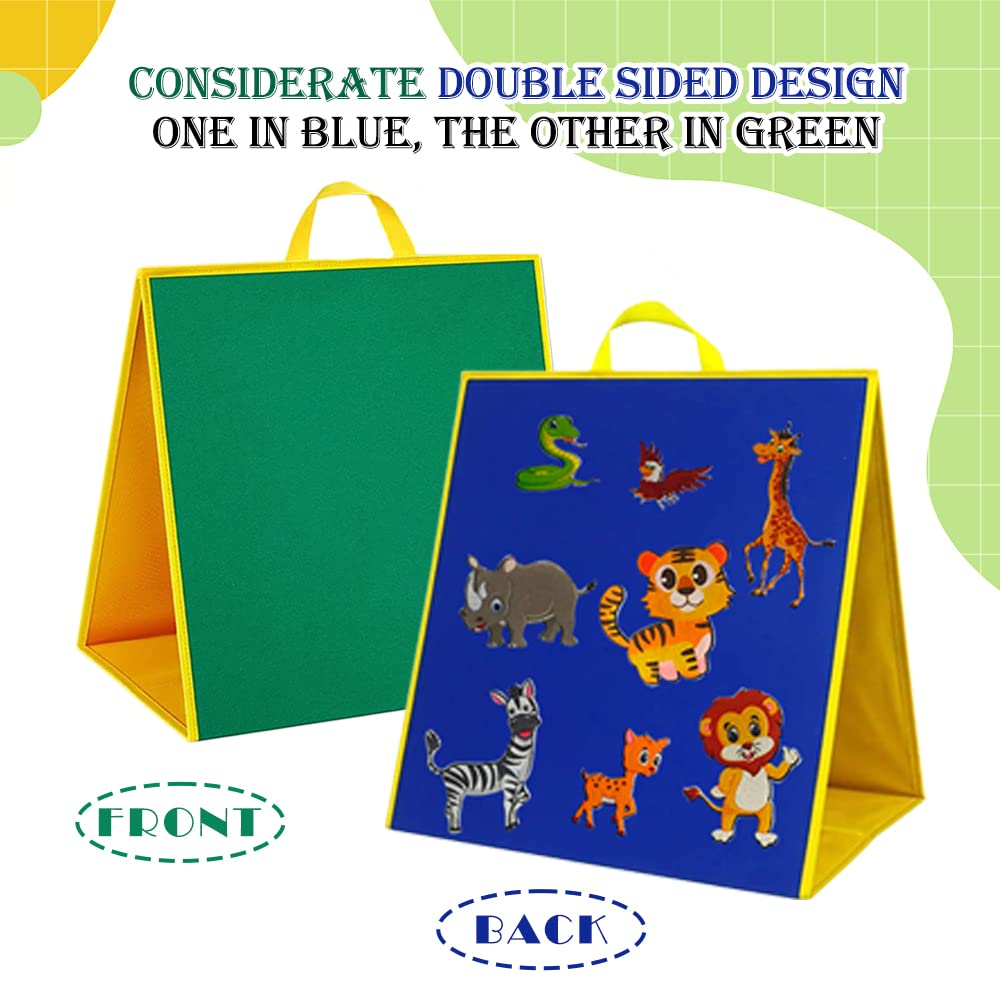 Topwon Felt Board, Folding Flannel Playboard Preschool Toddler Stories Boards, Animal Story Learning Double-Side Stand Flannel Board (Including Animal Felt)