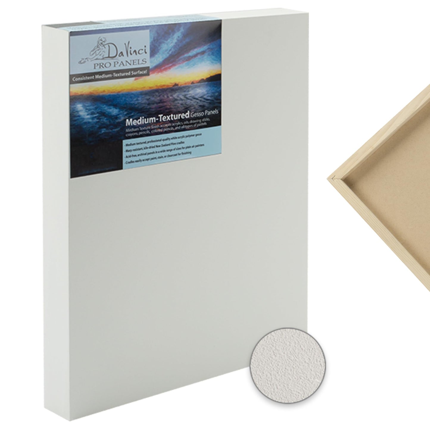 Da Vinci Pro Medium Textured Gesso Panel - 1-5/8" Deep - Set of 6 Square Wood Panels for Painting - Accepts Mediums Like Canvas - for Oils, Acrylics, Mixed Media, Pastels & Drawing Sticks