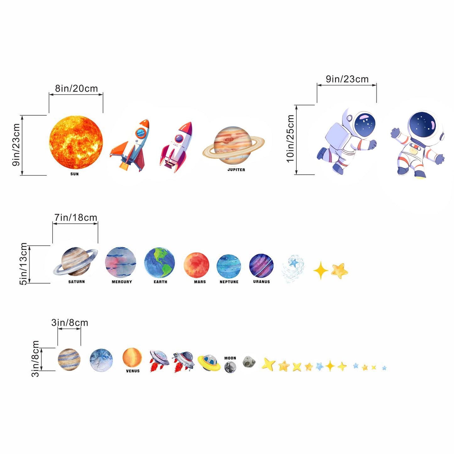 Outer Space Wall Stickers for Kids: Peel and Stick Astronaut Planets Rocket Wall Decals - Wall Art Decor Kids Supplies Ages 1 2 3 4 5 6 7 8 9 10 11 12 Year