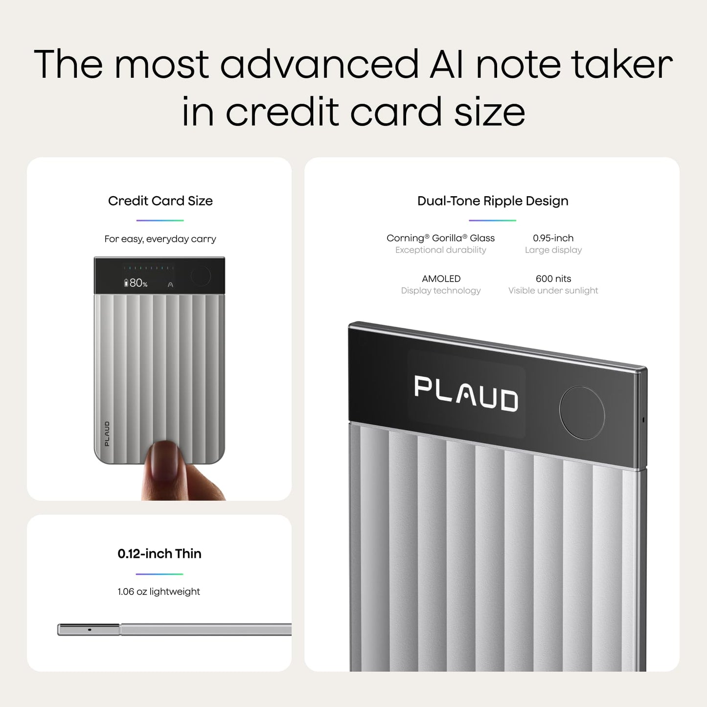 Plaud Note Pro AI Voice Recorder, Transcribe & Summarize with AI Note Taker for Meetings & Calls, Professionals & Teams, Supports 112 Languages, Ultra-Slim, InstantView Display, Case Included, Silver