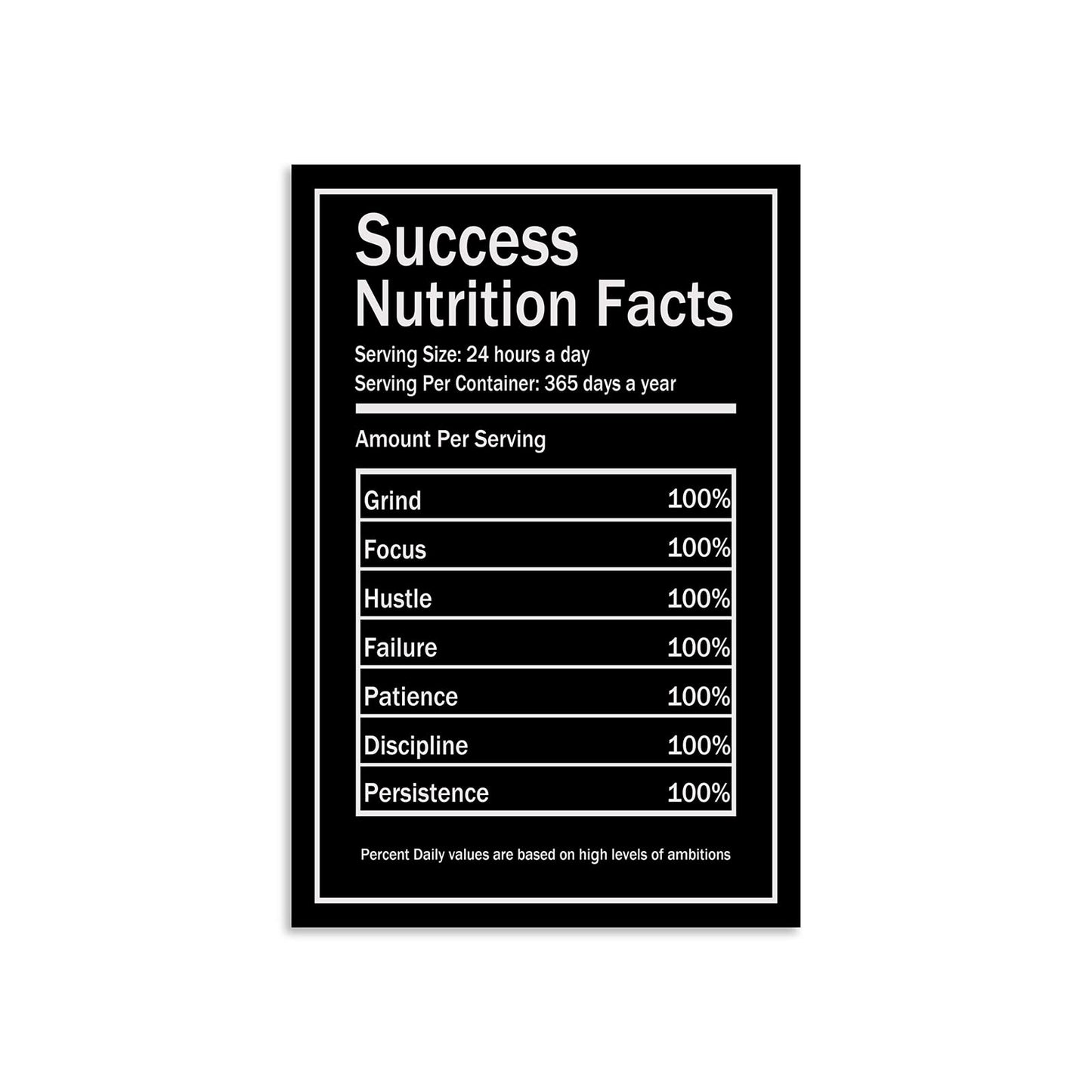 Success Nutrition Facts Motivational Canvas Wall Art Inspirational Quotes from Entrepreneurs Inspiring Posters Picture Frame Wooden Artwork Home Home Office Decoration Ready to Hang[12''W X 18''H]