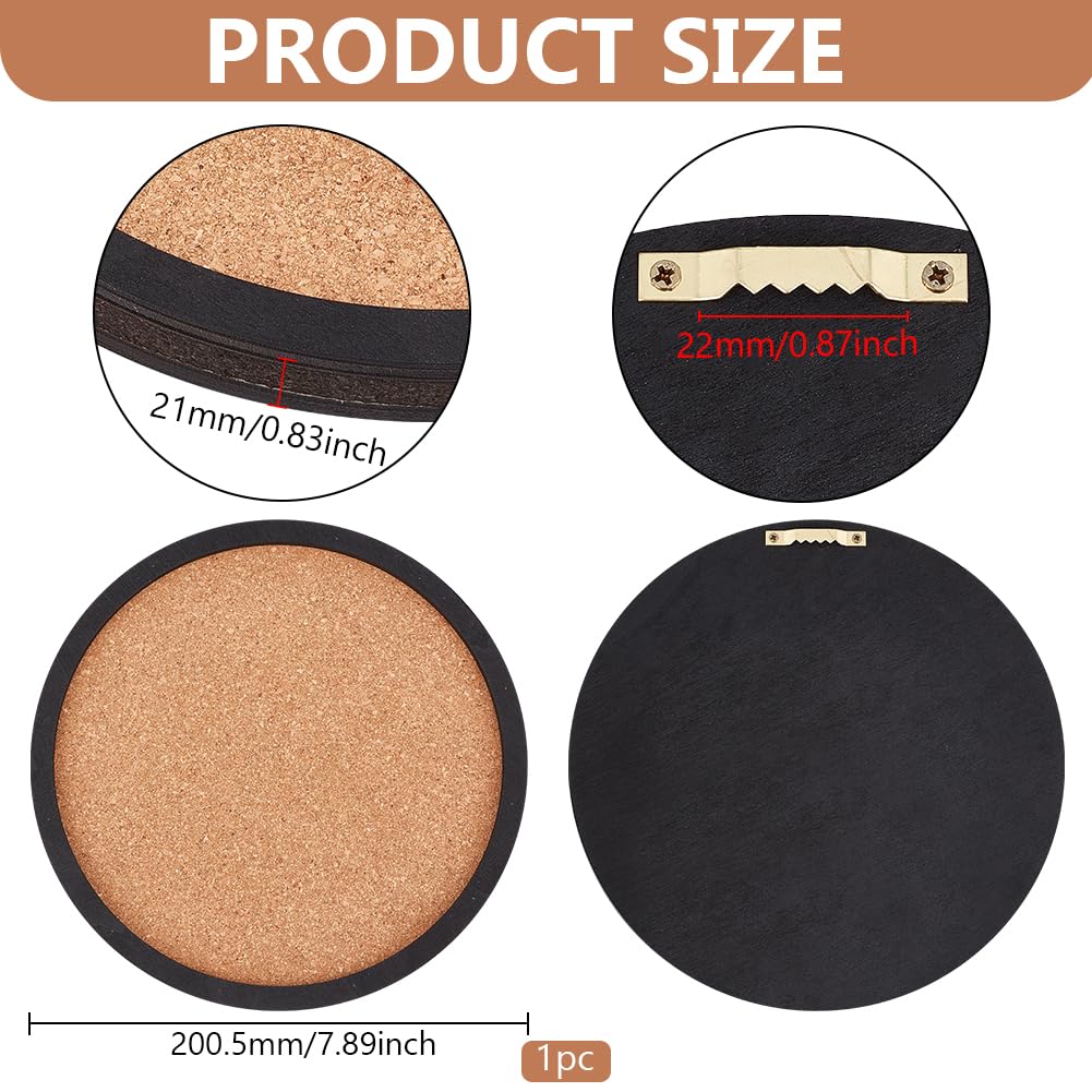 BENECREAT Flat Round Pin Board Cork Board, 7.87inch Bulletin Board Wall Mounted Display Board with Black Frame for Brooch Pin Storage Display, Office Home School Decor