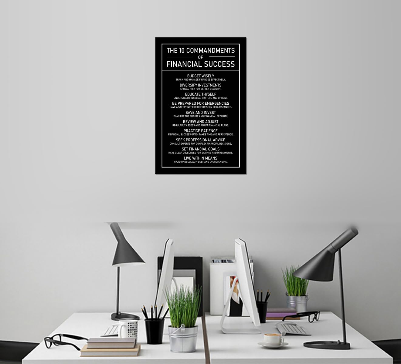 The 10 Commandments Of Financial Success Motivational Wall Art Inspirational Financial Management Quote Canvas Poster Painting Prints for Office Living Room Home Decor Framed Artwork [12''W x 18''H]