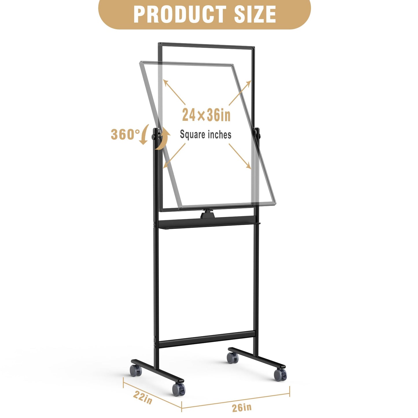 Rolling Whiteboard/w Height Adjustable, Mifuro 24 X 36 Large Portable Dry Erase Board with Stand and Wheels for Office,Classroom &School, Black
