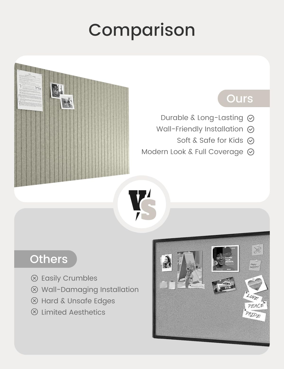 Bumusty Large Cork Board Alternative-48 x 36" Felt Bulletin Board Tiles, with 30 Pushpins, 70 Adhesive Tabs, Fine-Stripe 12-Pack, Cork Boards for Office Push Pin Board Felt Board-Sage