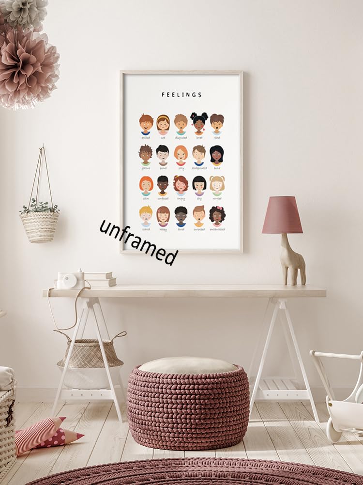 uoyien Feelings Chart And Emotions Poster For kids Mental Health Awareness Canvas Wall Art Special Emotions Faces Calm Corner Prints Classroom Social Worker Office Decor 12x16in Unframed