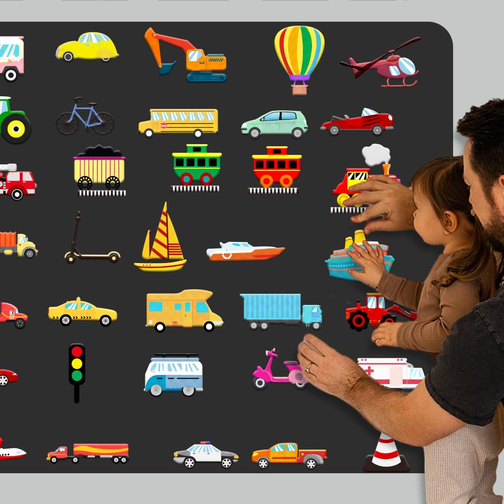 BEUNITONE 2 Sets of 40pcs Different Vehicle Theme Felt Board Pieces Car Felt Story Precut Figures Set Flannel Storytelling Board Interactive Early Learning Teaching Play Kits for Xmas Birthday Gift