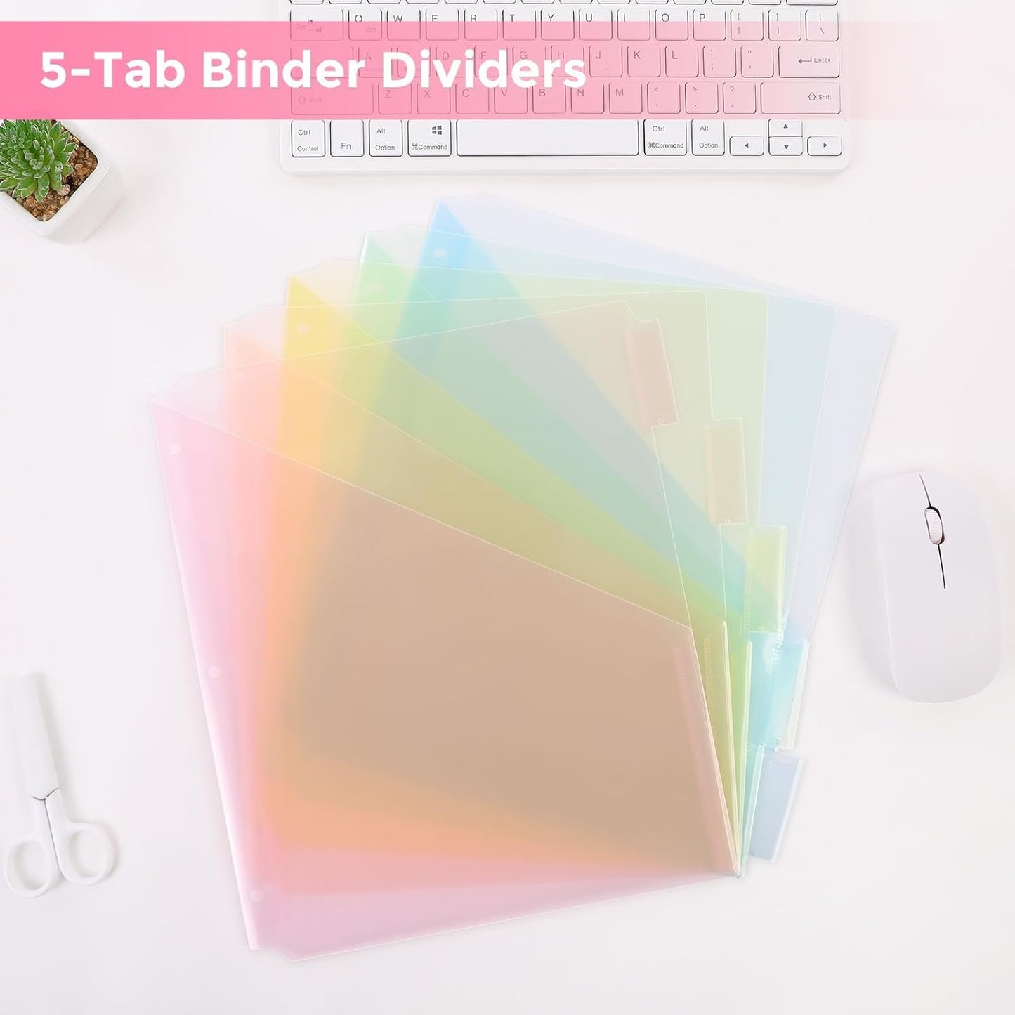 SKYDUE Binder Dividers with Two Pockets, 3Sets, 5 Tabs Dividers for 3 Ring Binder, Plastic Binder Dividers with Tabs for School, Office, and Home Organization,Pink