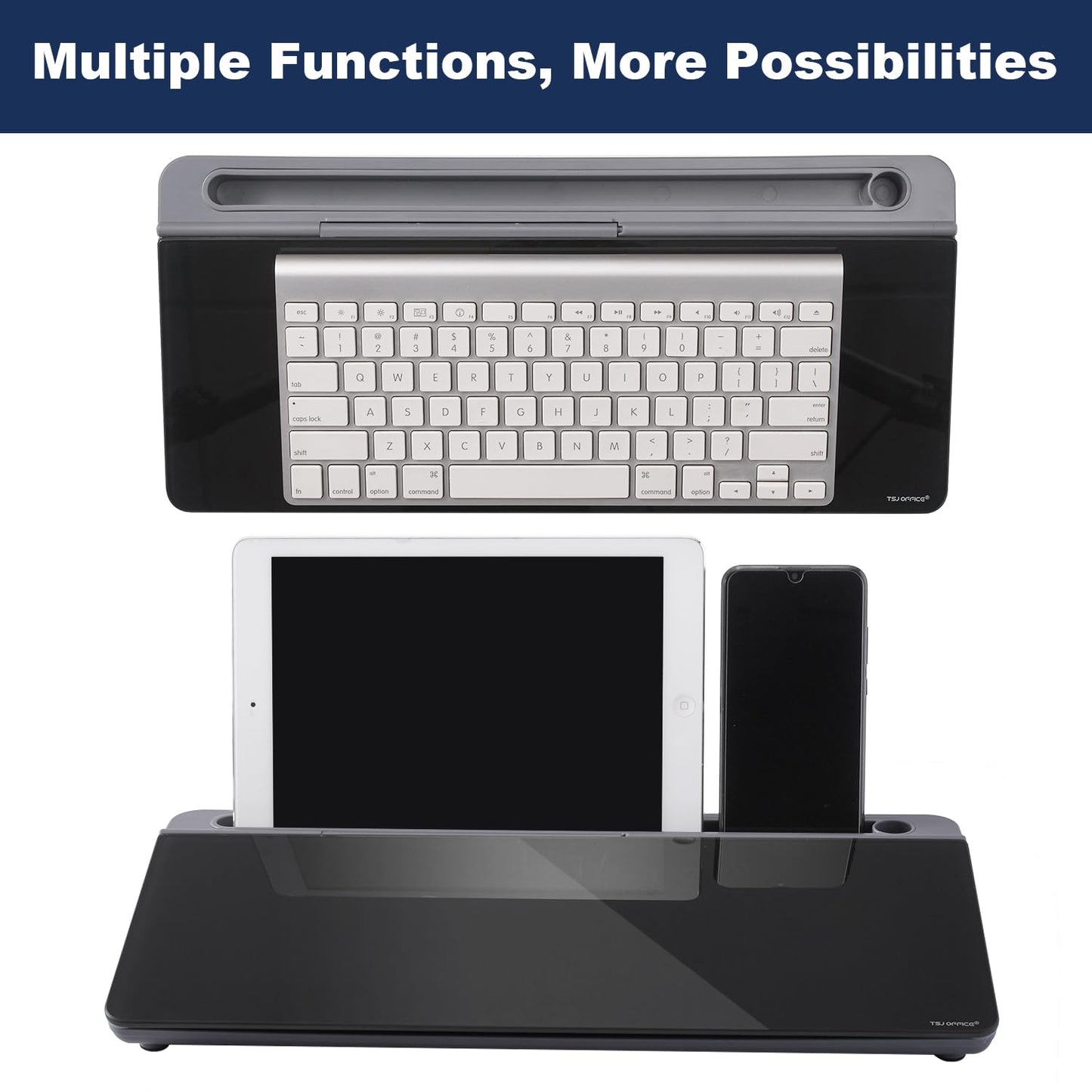 TSJ OFFICE Desktop Whiteboard Dry-Erase-Board - Computer Keyboard Stand White Board Surface Pad with Drawer, Desk Organizers with Accessories for Office, Home, School Supplies - Black＆Grey