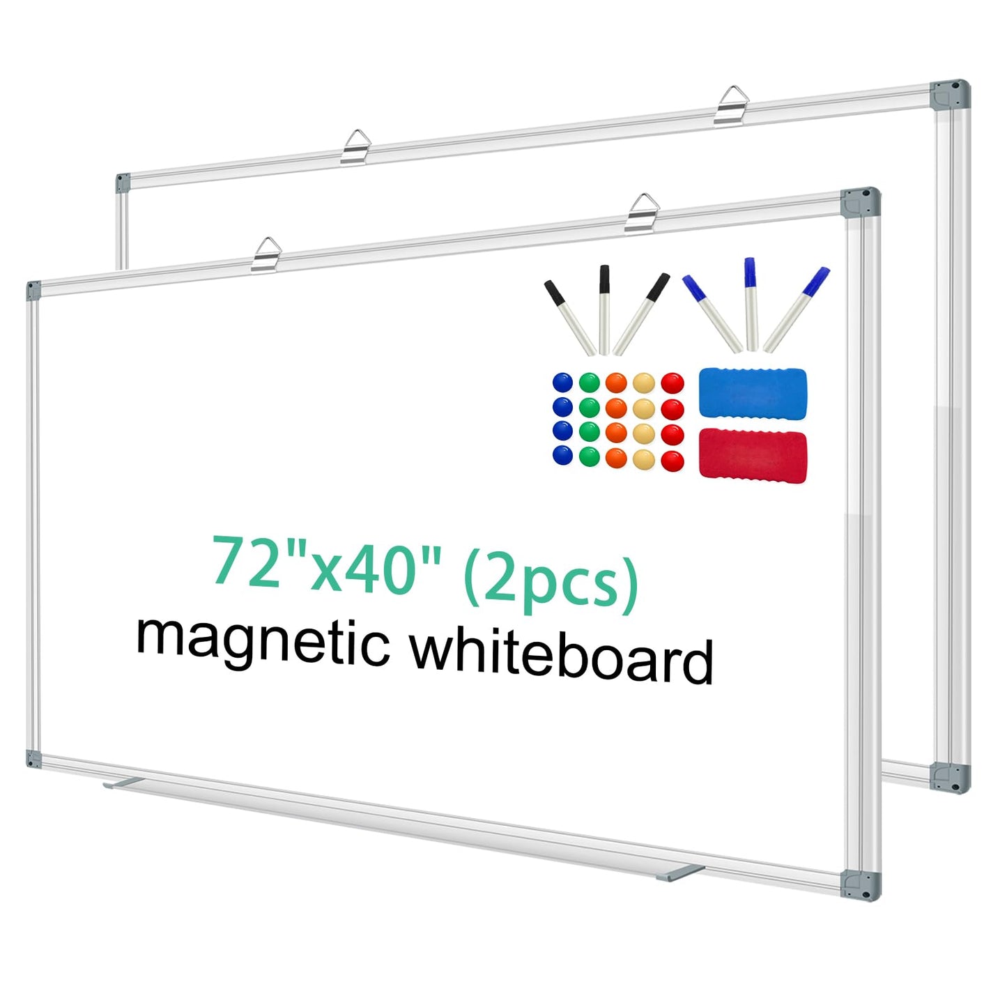 H-Qprobd Whiteboard Dry Erase White Board for Wall 72x40 (2pcs) Magnetic Boards for Office Classroom & Home, Large Wall Whiteboard Including 6 Markers, 20 Magnets, 2 Erasers