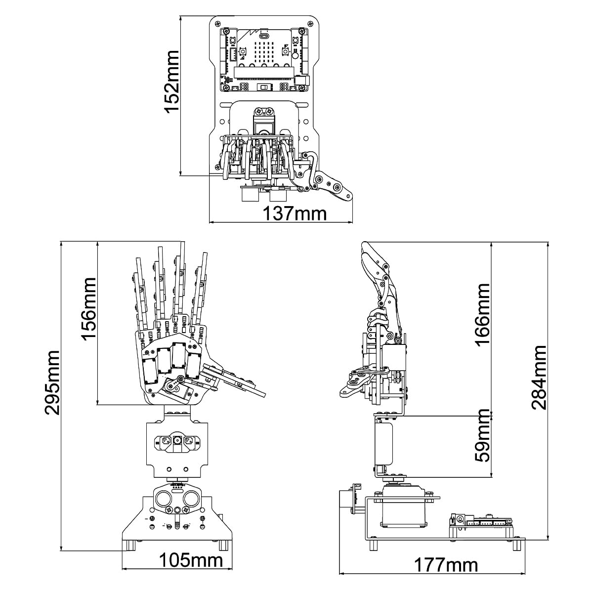 Robot Hand with Micro: bit V2 AI Bionic Robotic Hand Five Fingers Solely Movement Mechanical Arm DIY Smart Robot & Engineering Kits, Science/Coding/Programming Set