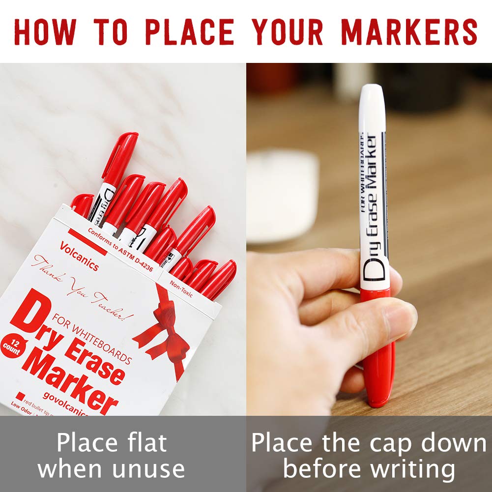 Volcanics Red Dry Erase Markers Low Odor Fine Whiteboard Markers Thin Box of 12