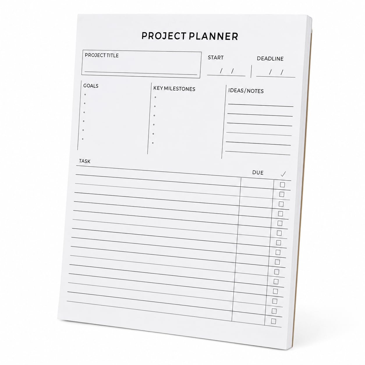 Fynora Project Planner Notepad, 8.5 x 11 Inch Tear-Off Project Planning Pad, 60 Sheets, Single-Sided Task Tracker with Goals, Milestones, Notes and Due Dates for Office, Work and School