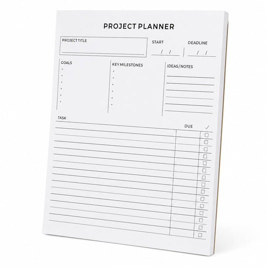 Fynora Project Planner Notepad, 8.5 x 11 Inch Tear-Off Project Planning Pad, 60 Sheets, Single-Sided Task Tracker with Goals, Milestones, Notes and Due Dates for Office, Work and School